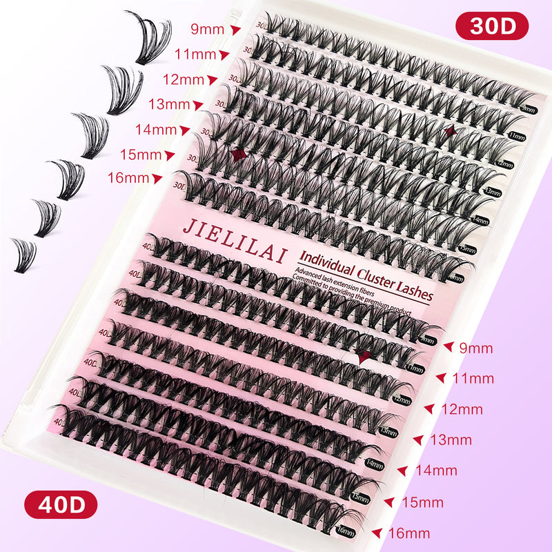 Fofosbeauty DIY Lash Extension Kit 280pcs Individual Lashes Cluster Eyelash Extension Kit 30D+40D 9-16mm Mix Lash Clusters with Lash Bond and Seal and Lash Applicator Tool