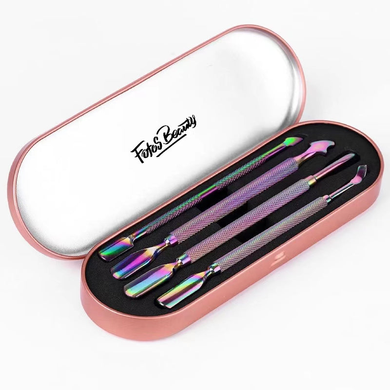 Fofosbeauty Cuticle Pusher Kit - Rainbow Color Stainless Steel Manicure Tools