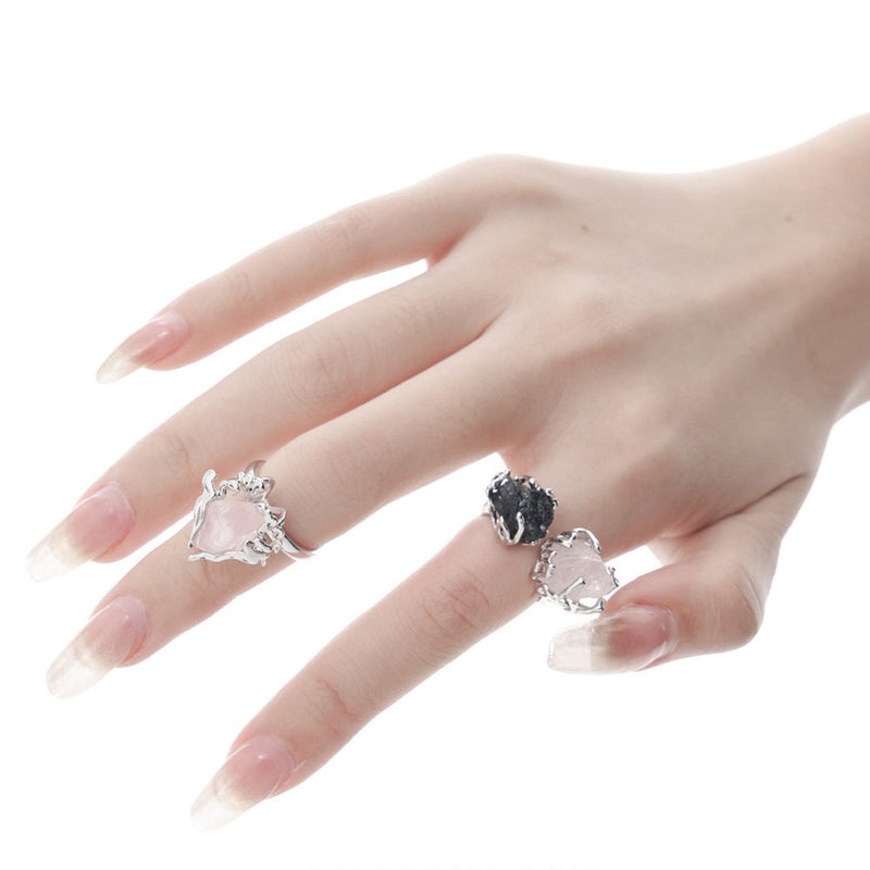 Black pink crystal open ring
