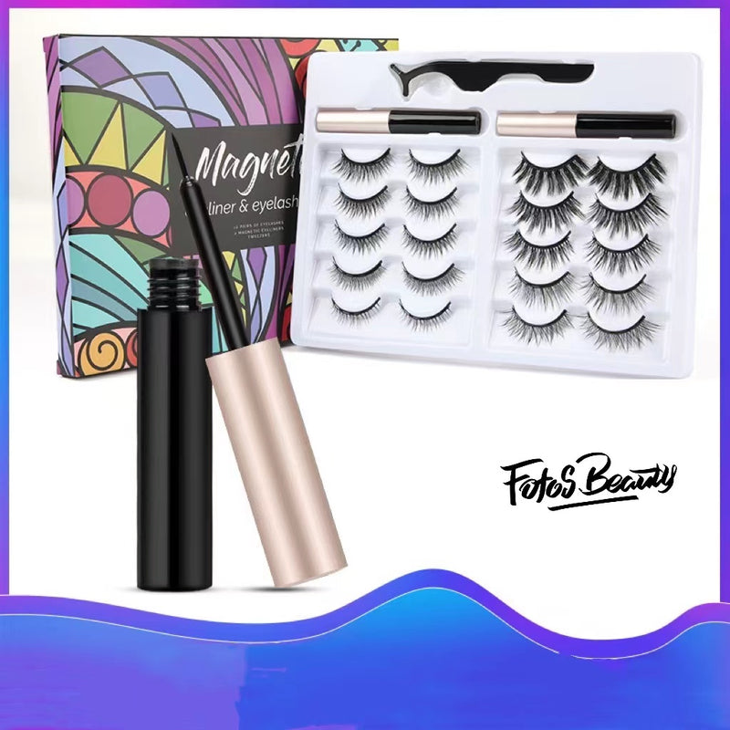 Fofosbeauty 10 Pairs Upgraded 3D 5D Magnetic Eyelashes Kit with Tweezers & 2 Tubes of Magnetic Eyeliner