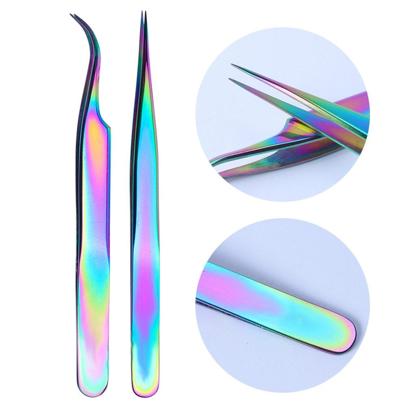 Fofosbeauty 4pcs Rainbow Stainless Steel Precision Tweezers Set For Nail Art