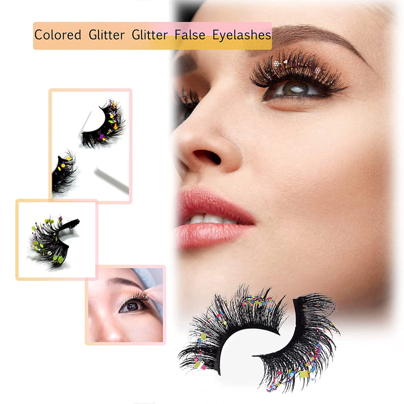 Fofosbeauty Glitter Sequins False Eyelashes, 3D Fluffy Wispy Faux Mink Lashes