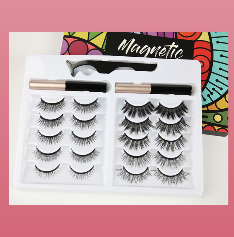 Fofosbeauty 10 Pairs Upgraded 3D 5D Magnetic Eyelashes Kit with Tweezers & 2 Tubes of Magnetic Eyeliner