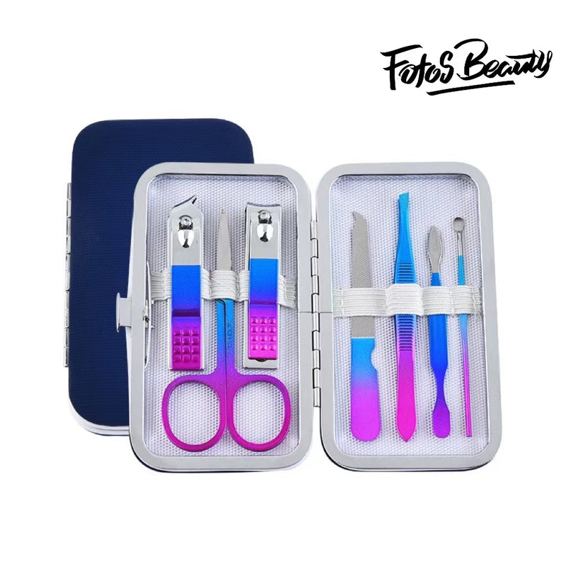 Fofosbeauty 7 In 1 Rainbow Professional Personal Nail Care Set with Luxurious Travel Case