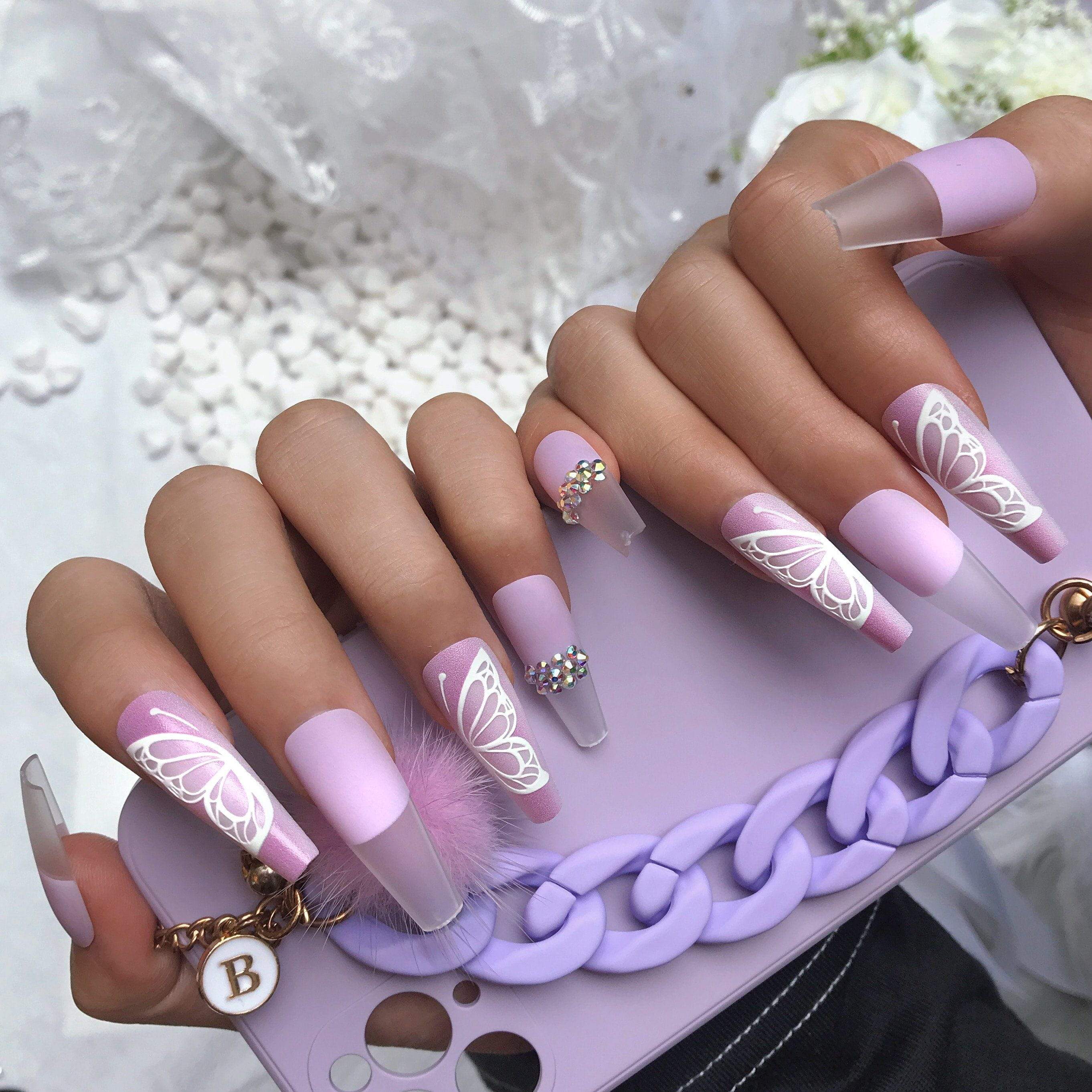 Christmas Decoration Fofosbeauty 24pcs Press on False Nails, Long Coffin  Fake Nails, Pearl Butterfly Rosy French 