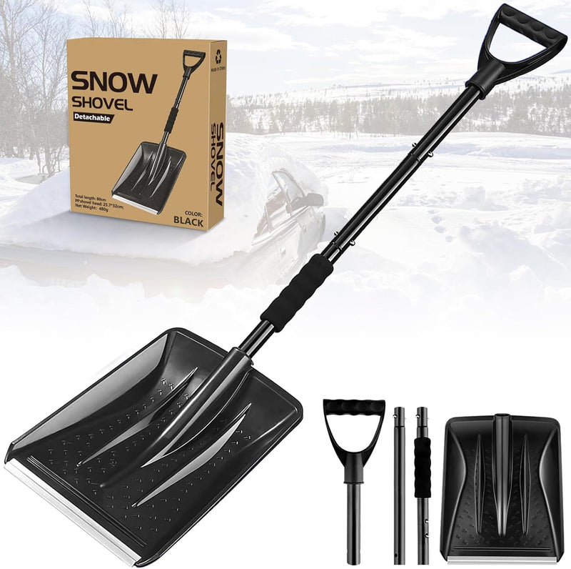 Snow Shovel, Upgrade Emergency Snow Shovel for Car Large Capacity Lightweight and Detachable Snow Shovel for Driveway Portable Shovel for Cars, Garden, Mud and Snowman(Black)