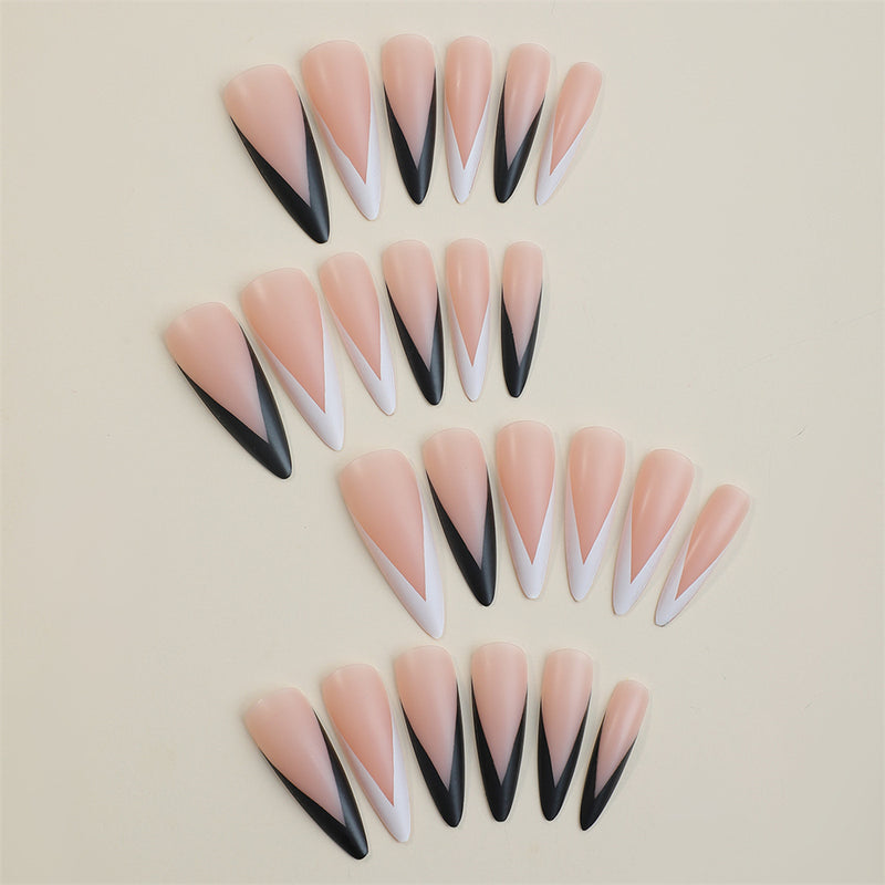 Stiletto French V- shaped Black White