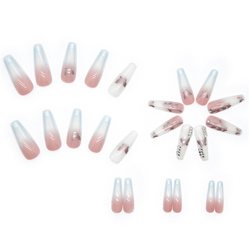Long  Coffin Clear Butterfly Pink