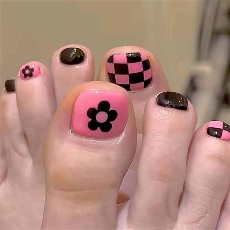 Square Toe Flower checkerboard Pink