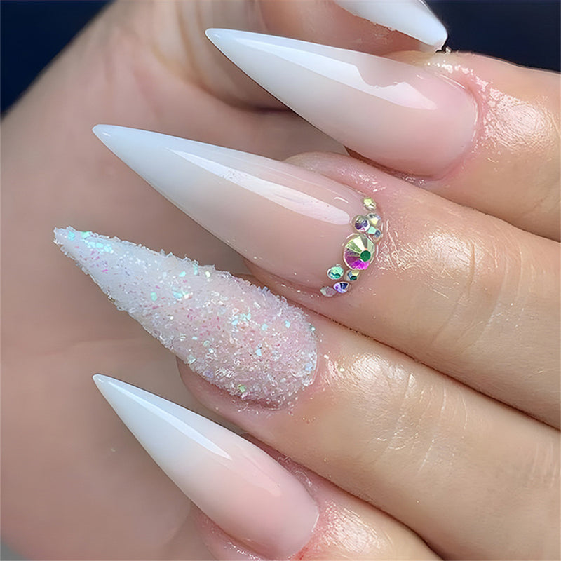 Stiletto glitter and diamonds Pink and white gradient