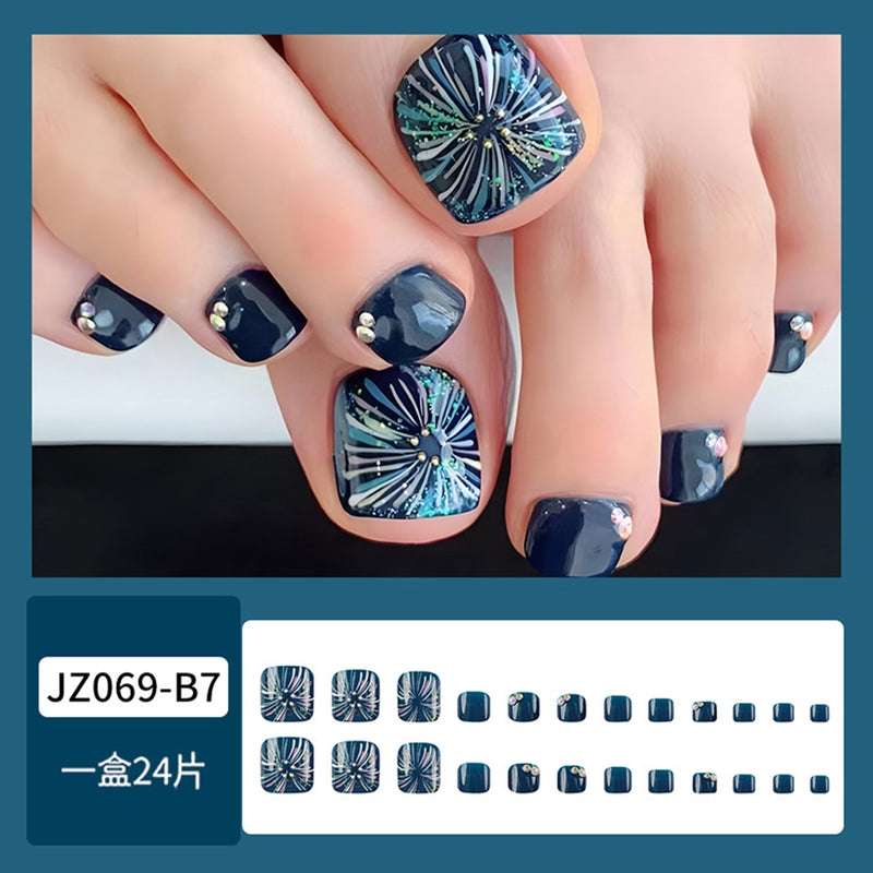 Square Gorgeous Firework Blue Toe Nails