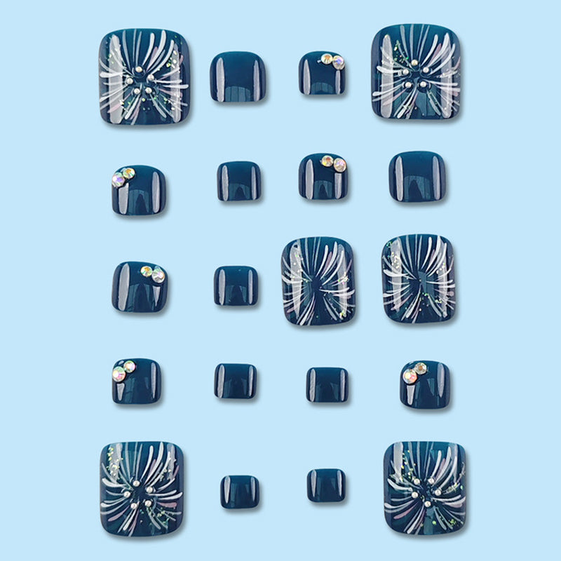 Square Gorgeous Firework Blue Toe Nails