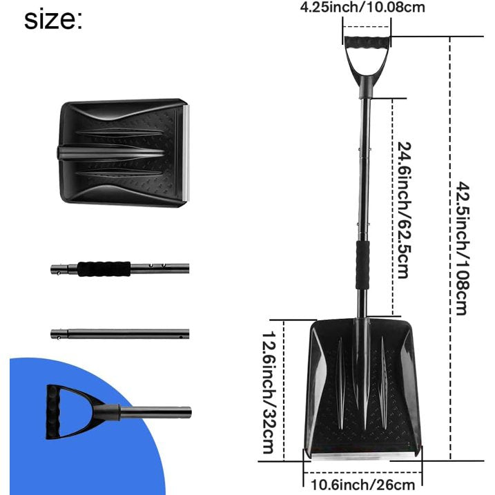 Snow Shovel, Upgrade Emergency Snow Shovel for Car Large Capacity Lightweight and Detachable Snow Shovel for Driveway Portable Shovel for Cars, Garden, Mud and Snowman(Black)