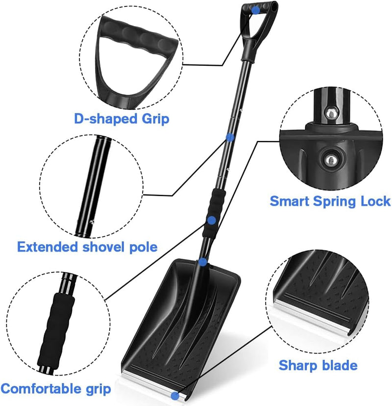 Snow Shovel, Upgrade Emergency Snow Shovel for Car Large Capacity Lightweight and Detachable Snow Shovel for Driveway Portable Shovel for Cars, Garden, Mud and Snowman(Black)