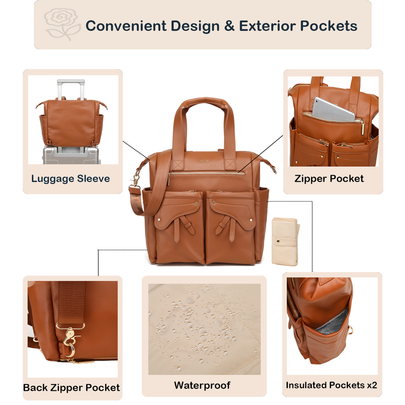 Tote Brown Leather Diaper Bag Backpack