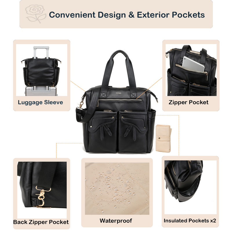 Tote Black Leather Diaper Bag Backpack