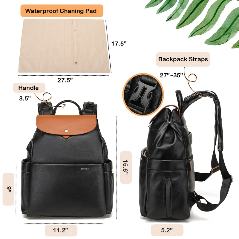 Black Leather Diaper Bag Backpack