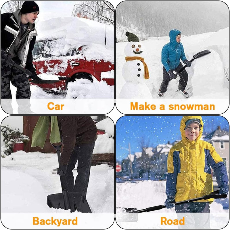 Snow Shovel, Upgrade Emergency Snow Shovel for Car Large Capacity Lightweight and Detachable Snow Shovel for Driveway Portable Shovel for Cars, Garden, Mud and Snowman(Black)