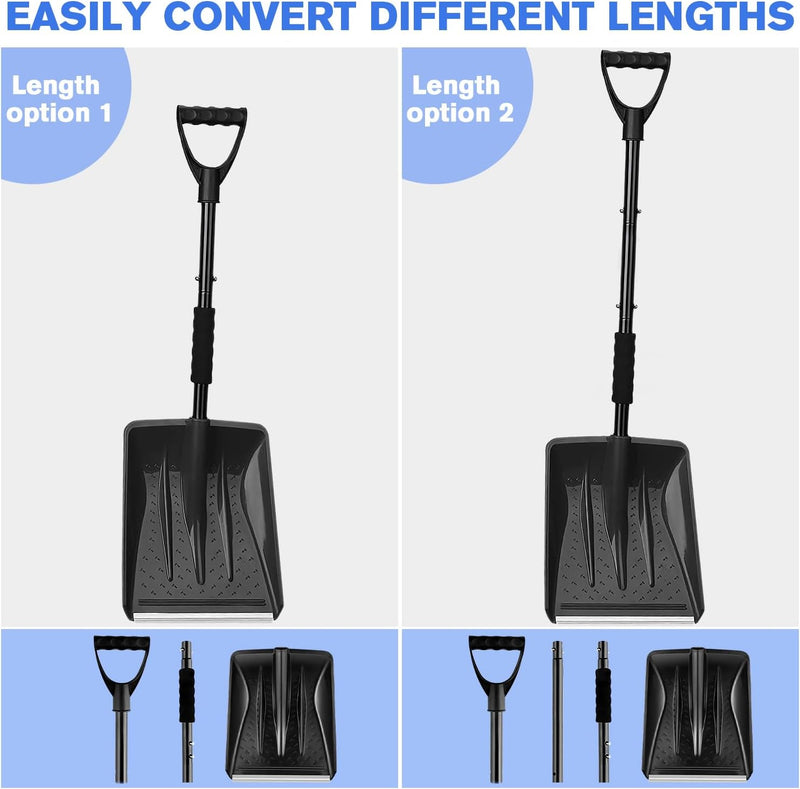 Snow Shovel, Upgrade Emergency Snow Shovel for Car Large Capacity Lightweight and Detachable Snow Shovel for Driveway Portable Shovel for Cars, Garden, Mud and Snowman(Black)