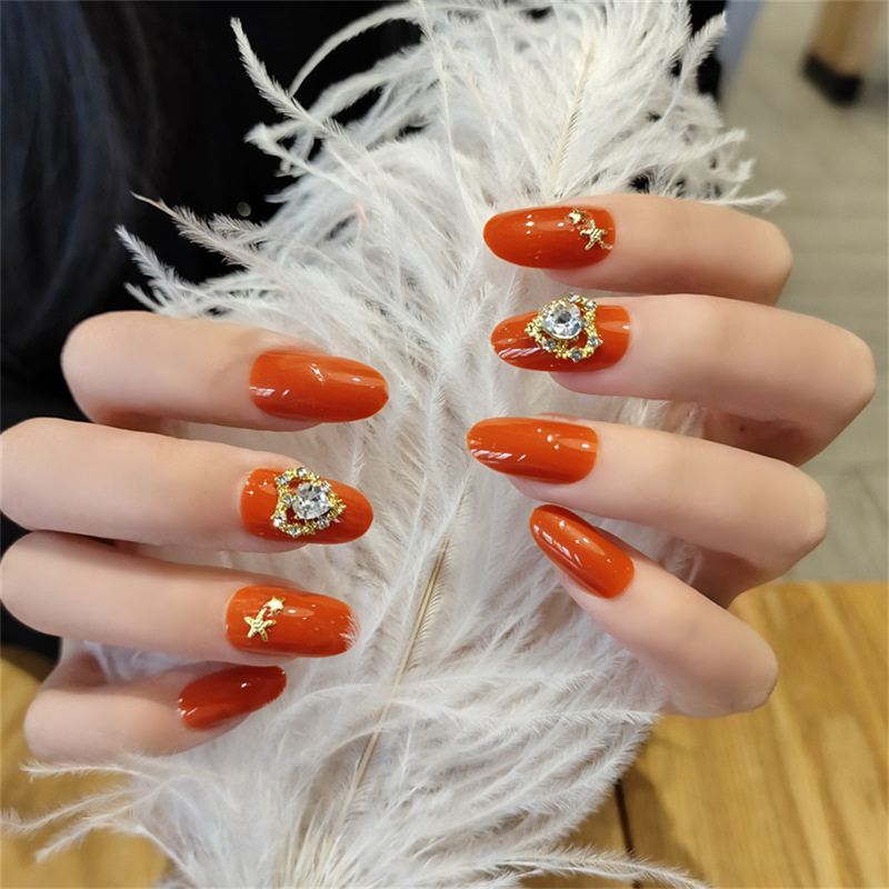 Almond Orange Bridal Manicure
