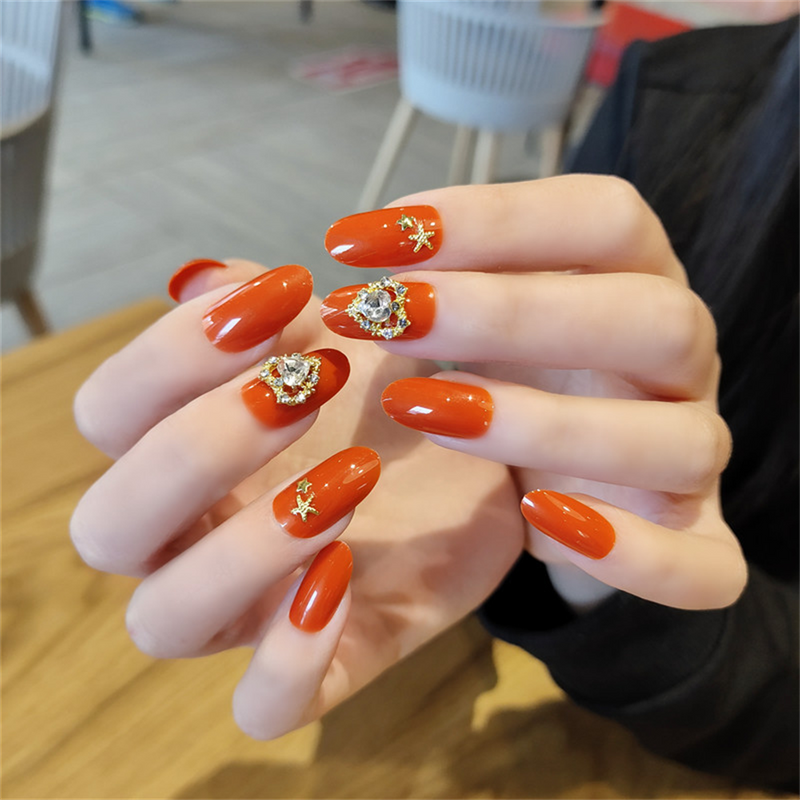 Almond Orange Bridal Manicure