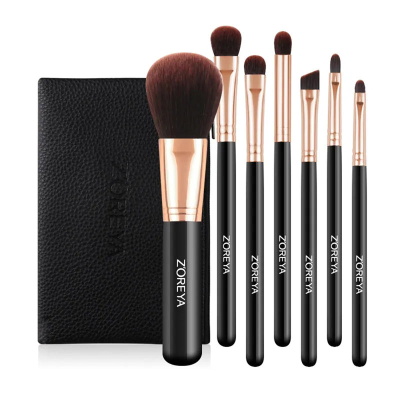 Fofosbeauty 7pcs Makeup Brush Set Eyeshadow Concealer Foundation Powder Blush Lip Eye Make Up Brushes Blending Cosmetics Tool Bag, Black