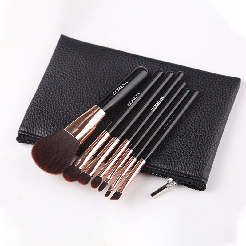 Fofosbeauty 7pcs Makeup Brush Set Eyeshadow Concealer Foundation Powder Blush Lip Eye Make Up Brushes Blending Cosmetics Tool Bag, Black