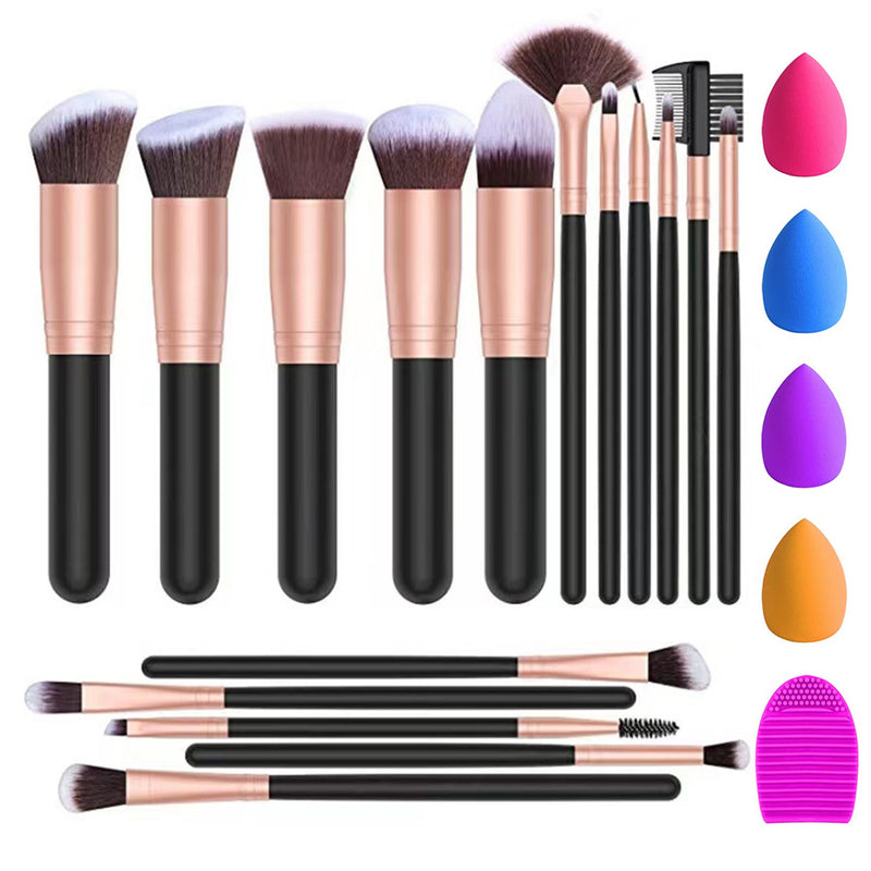 Fofosbeauty 16Pcs Makeup Brushes Set, 4Pcs Beauty Blender Sponge Set and 1 Brush Cleaner, Synthetic Foundation Brushes Blending Face Powder Eye Shadows Make Up Brushes Kit (Black Rose Gold)