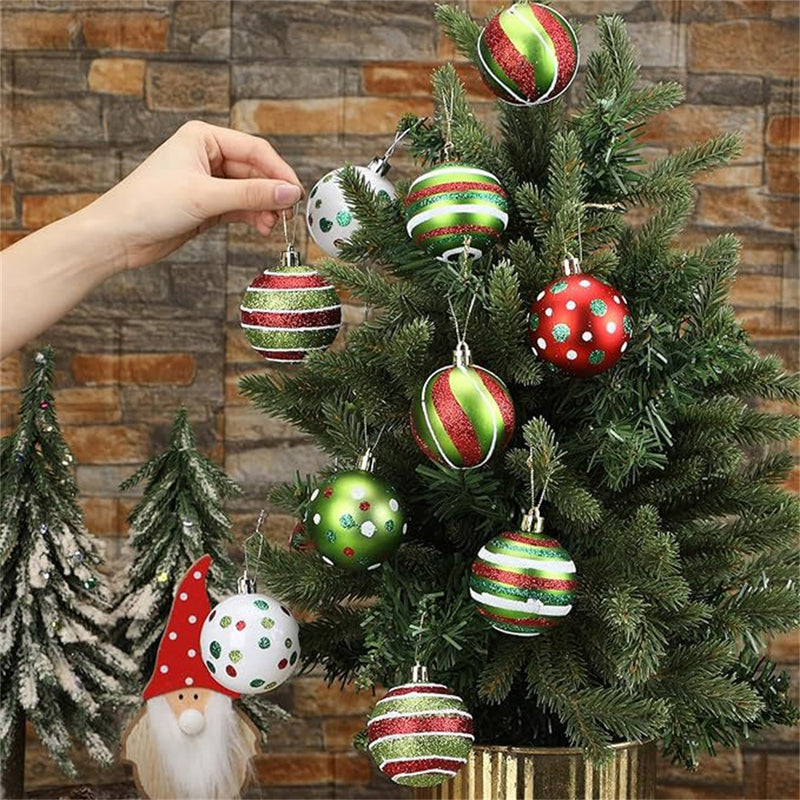 12PCS Christmas Ornaments,  2.4 Inch Glittering Hanging Xmas Christmas balls, Christmas decorations for Tree Decoration Swirl Candy Cane Elf Balls Plastic Christmas Baubles, Red+Green