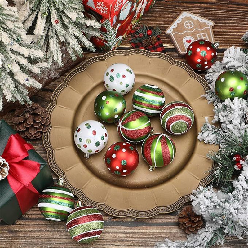 12PCS Christmas Ornaments,  2.4 Inch Glittering Hanging Xmas Christmas balls, Christmas decorations for Tree Decoration Swirl Candy Cane Elf Balls Plastic Christmas Baubles, Red+Green