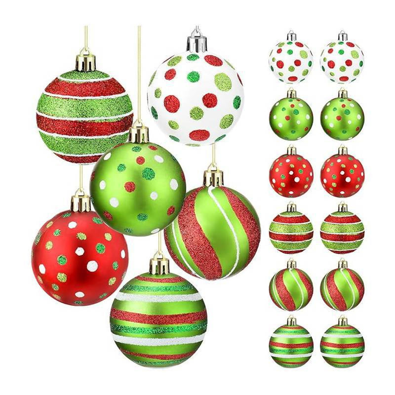 12PCS Christmas Ornaments,  2.4 Inch Glittering Hanging Xmas Christmas balls, Christmas decorations for Tree Decoration Swirl Candy Cane Elf Balls Plastic Christmas Baubles, Red+Green