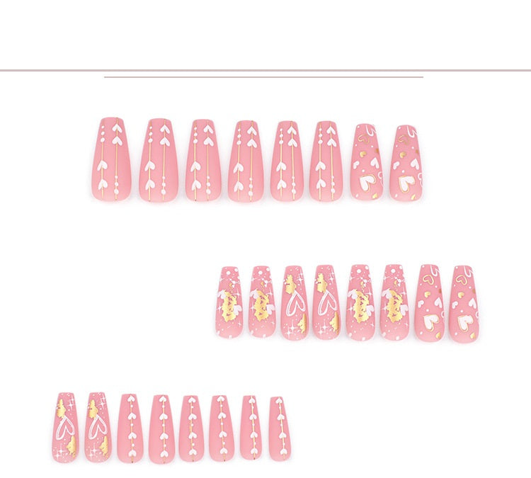 Long Coffin Pink Frosted Gold Heart Starburst