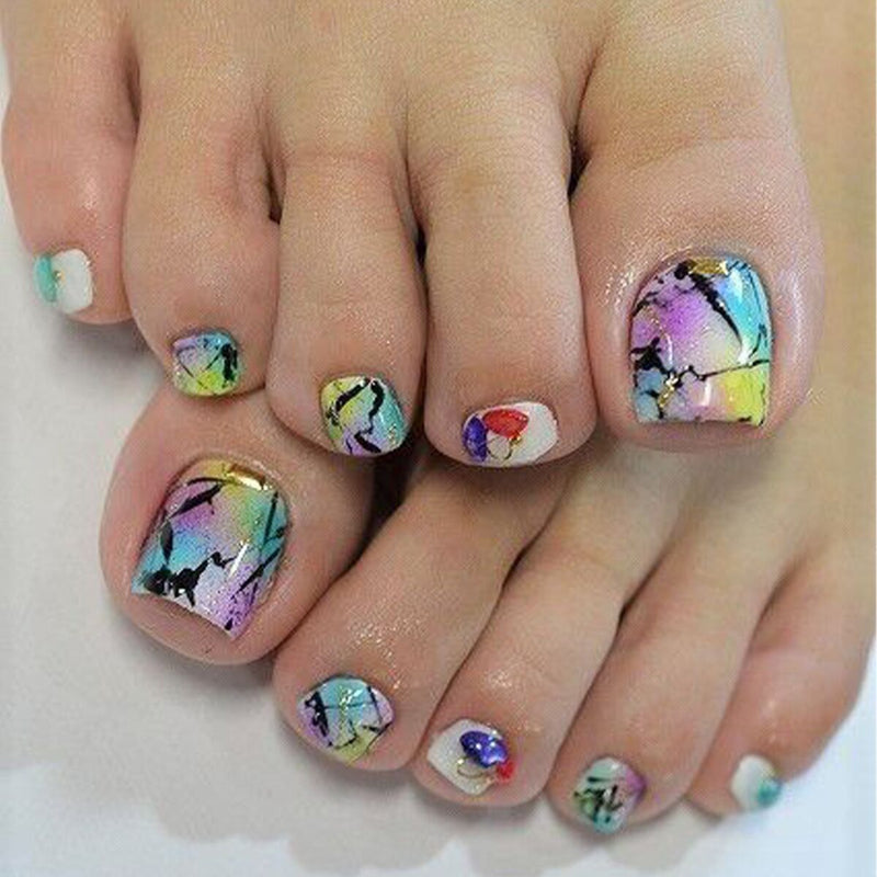 Squear Toe Nails Blue Marble Pattern