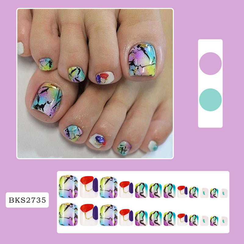 Squear Toe Nails Blue Marble Pattern