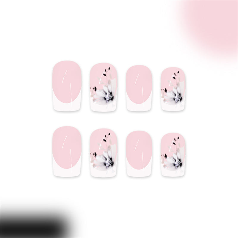 Fofosbeauty 24pcs Press on Nails, Fake Nails, Full Cover Acrylic Nails for Girls Women Kids, Square Fashion French Ink Flowers Pink