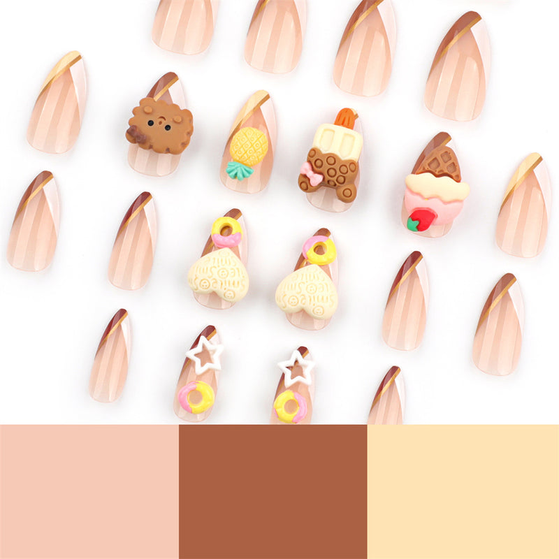 Fofosbeauty 24pcs Press on Nails, Fake Nails, Full Cover Acrylic Nails for Girls Women Kids, Almond Kid IceCream Cake Cute Cartoon Biscuit