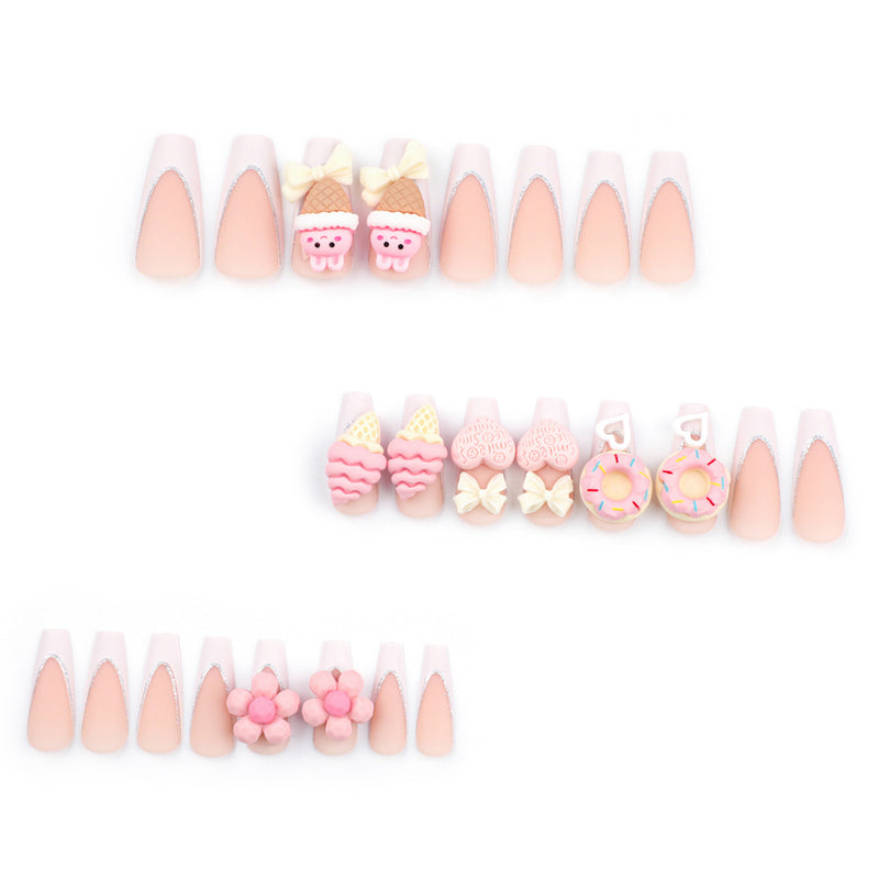 Fofosbeauty 24pcs Press on Nails, Fake Nails, Full Cover Acrylic Nails for Girls Women Kids, Coffin Sweet Icecream Cone Flower Pink