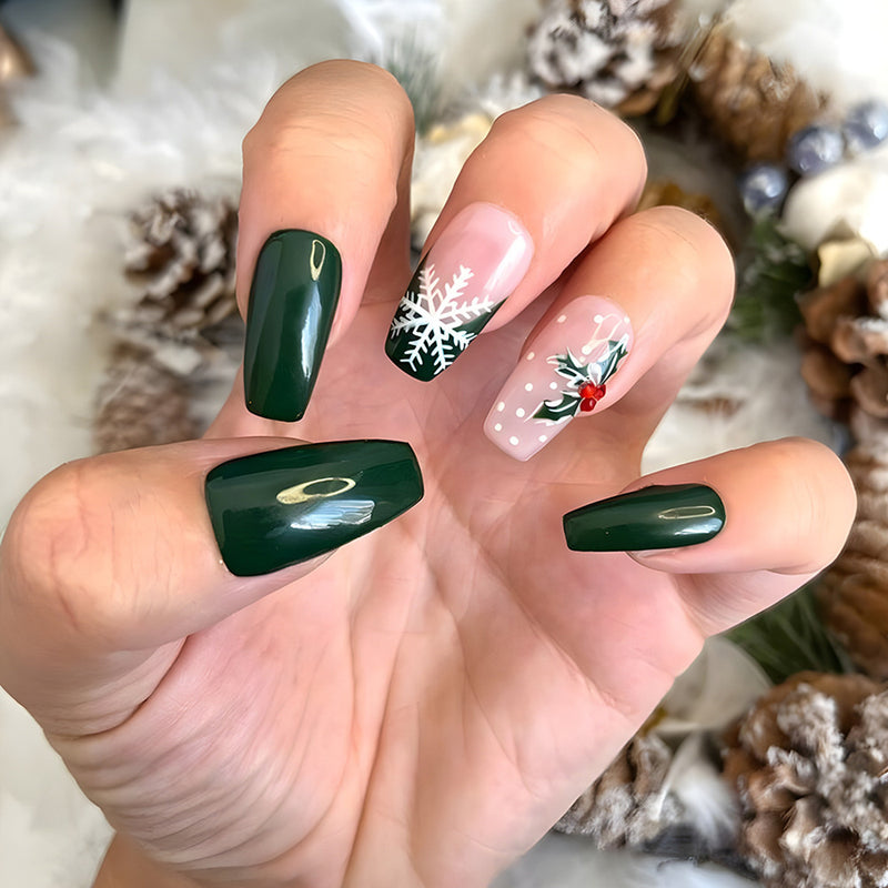 Fofosbeauty 6 Packs(144pcs) Christmas Nails, Press on Nails, Full Cover Acrylic Nails for Girls Women, Coffin Red Green Simplicity Snowflakes Trees, 23