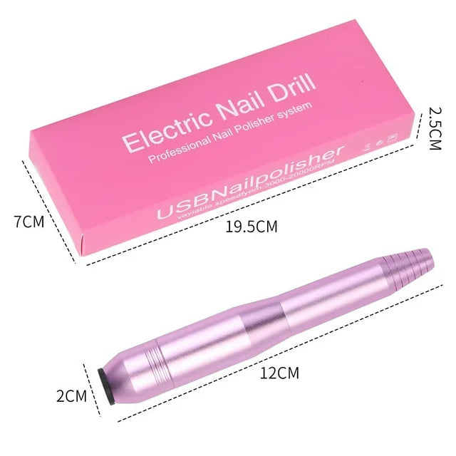 Portable Electric Acrylic Nail Drill File Buffer Machine Kit for Liquid Monomer Dip Powder Polygel Gel Polish Tips with Professional Salon Manicure Pedicure Brush Set, Pink