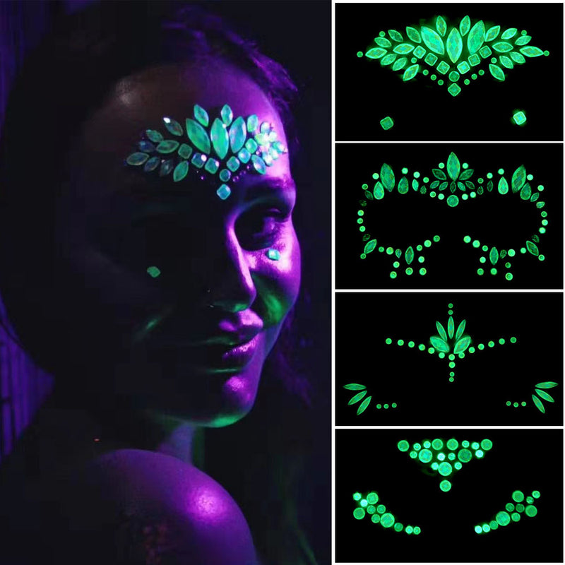 Glow In The Dark  Tattoo Gemstones Face Stickers