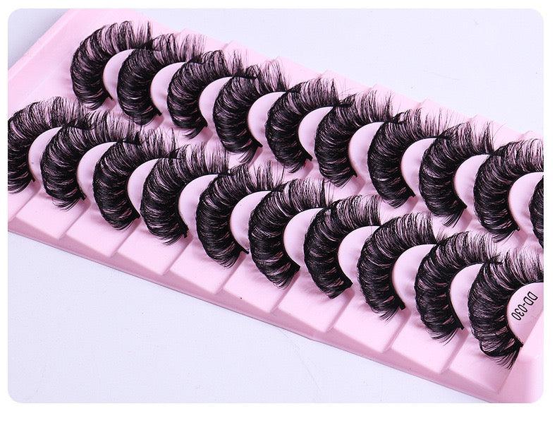 Fofosbeauty False Eyelashes Cat Eye Lashes Pack Fluffy D Curl Russian 【10 Pairs】