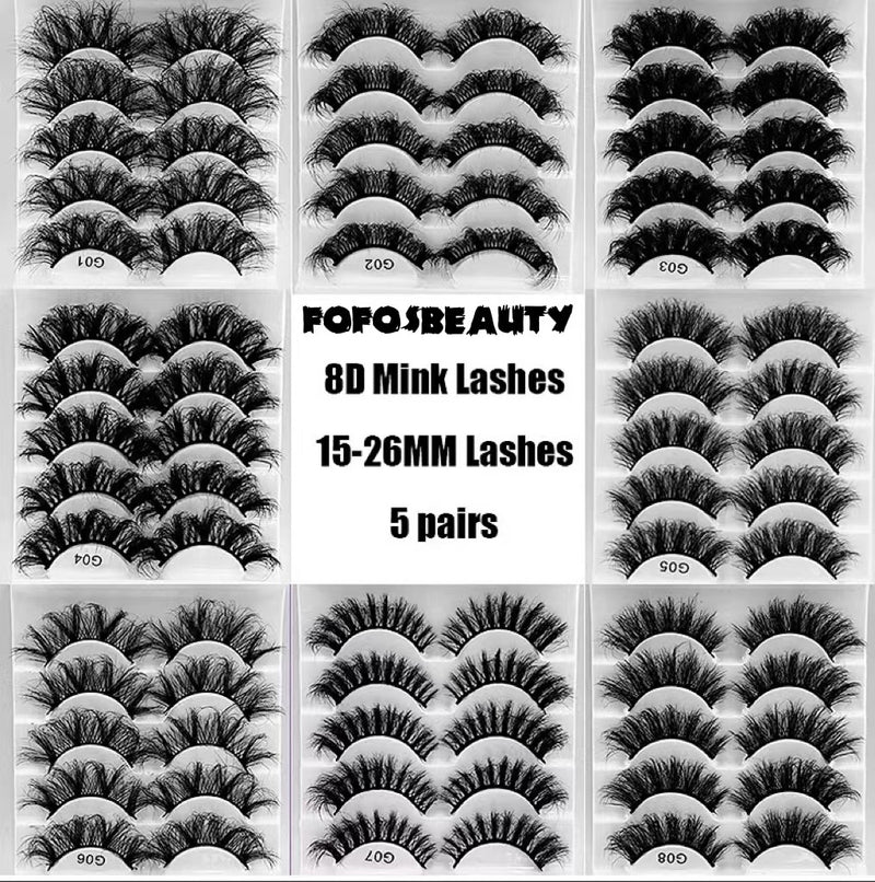 Fofosbeauty False Eyelashes Fluffy 15-26MM Lashes Dramatic Faux 8D Mink Soft Lashes Pack (5 Pairs Multipack)