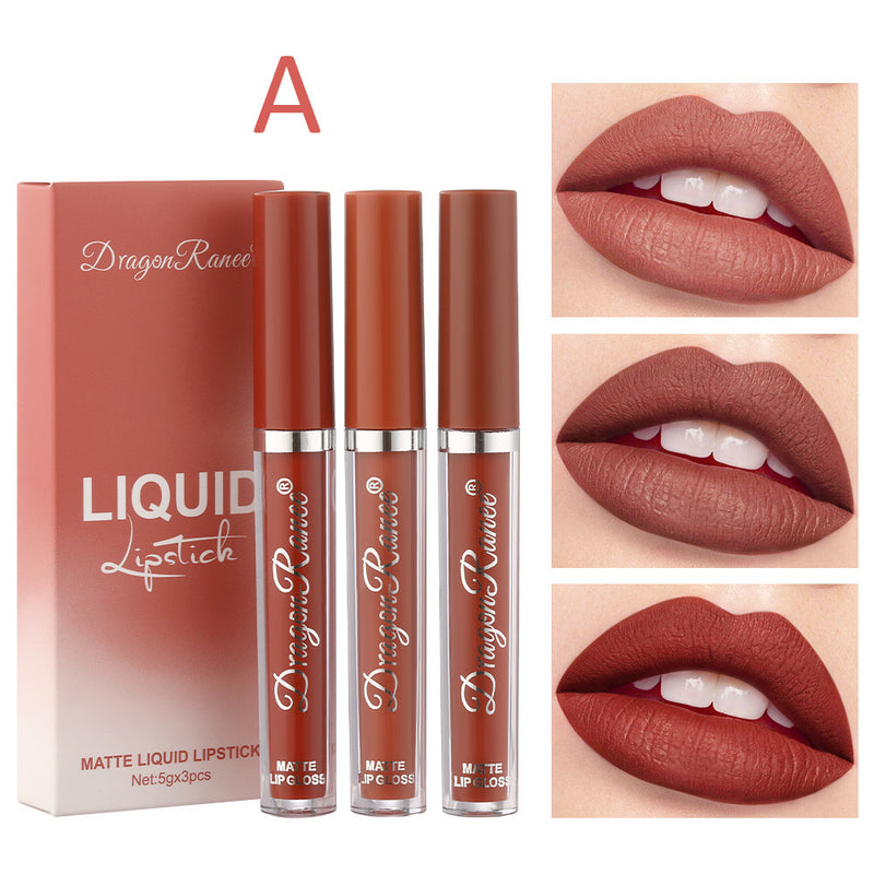 3pcs a set of high quality matte  velvet lip gloss lasting colour