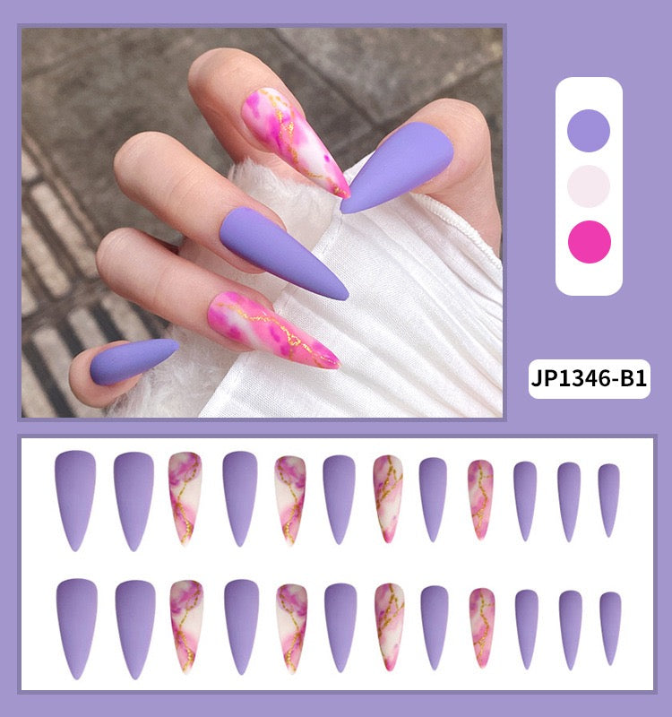 Stiletto purple and pink marble