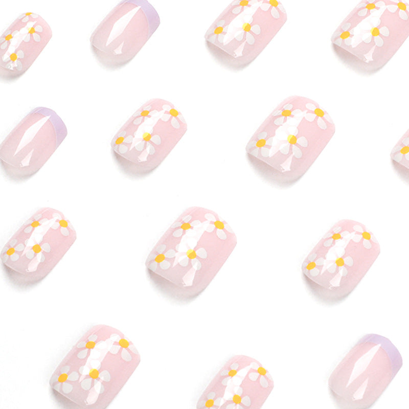 Fofosbeauty 24pcs Fake Press on Nails Medium Almond Fake Nails for Girls Women, French White with Little Daisy, Adult Unisex