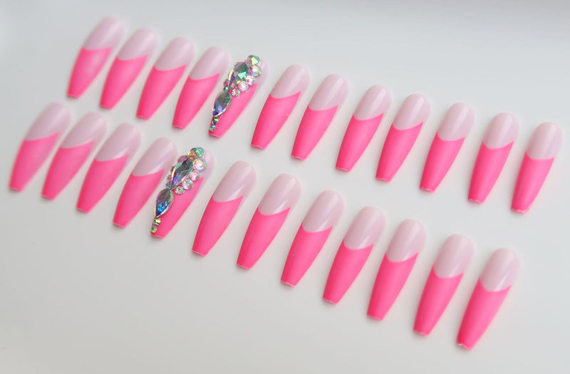 Coffin french hot pink stones