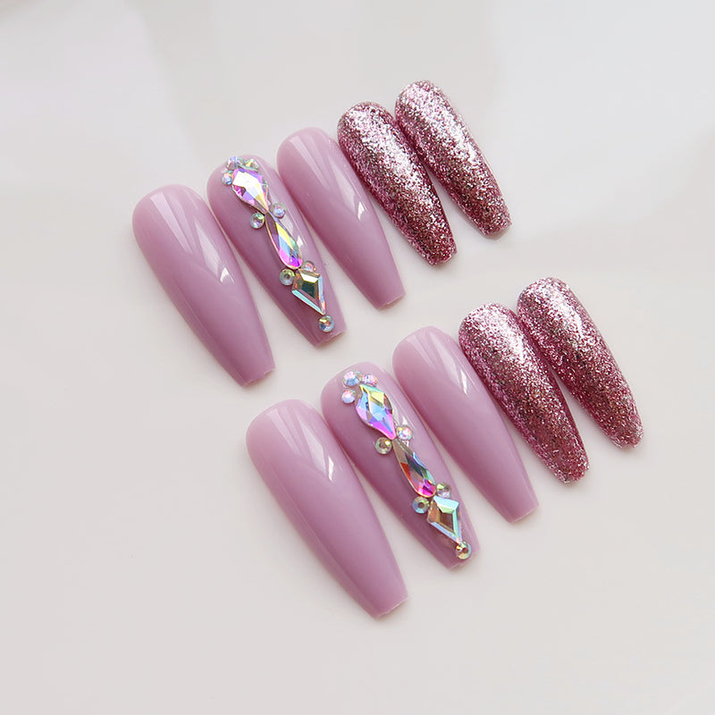 Coffin sparkle pink with diamonds