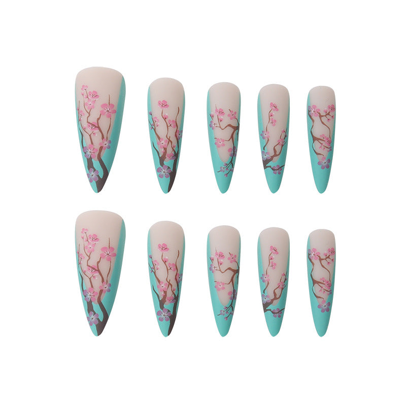 Stiletto mint V french with flowers matte