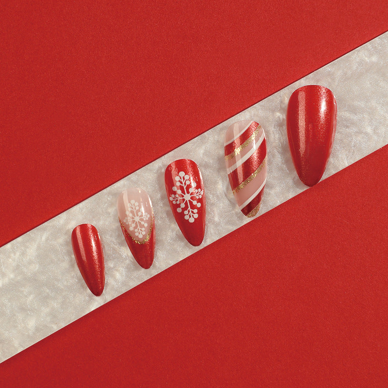 Christmas Almond snow red french waves