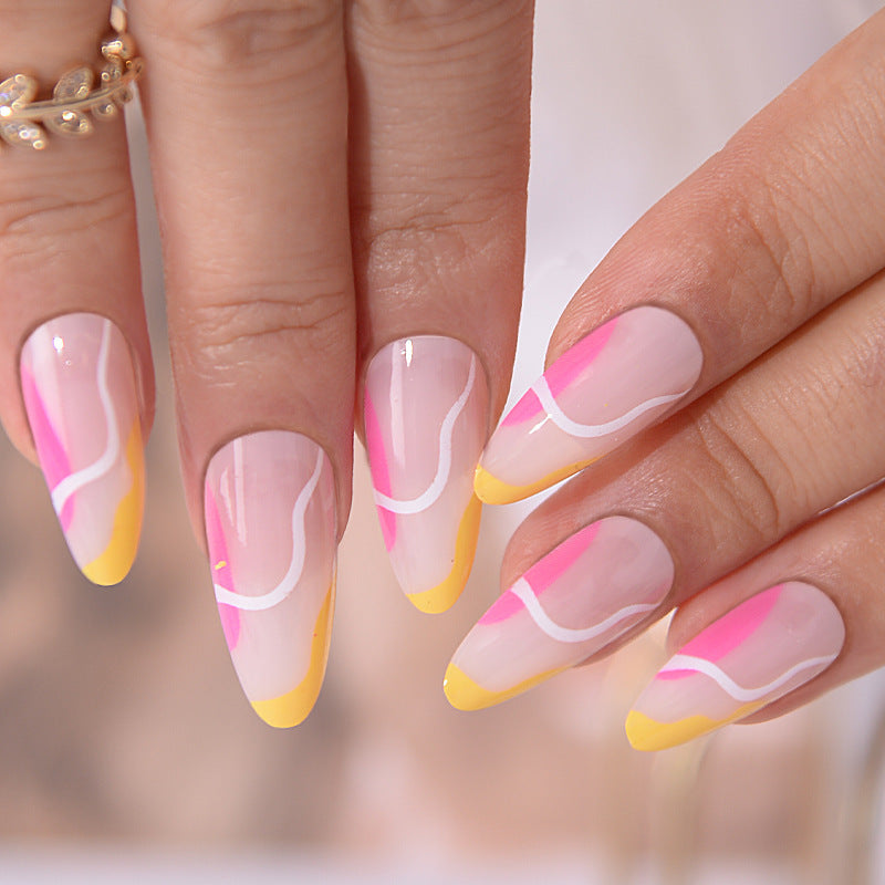 Almond pink&yellow line french